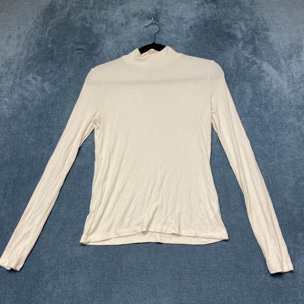 American Eagle Soft & Sexy T-Shirt Womens Medium Beige Ribbed Knit Turtleneck